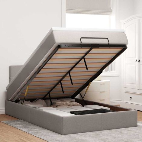 Cama otomana con colchón y luces LED tela gris taupé 120x190cm (1/5)