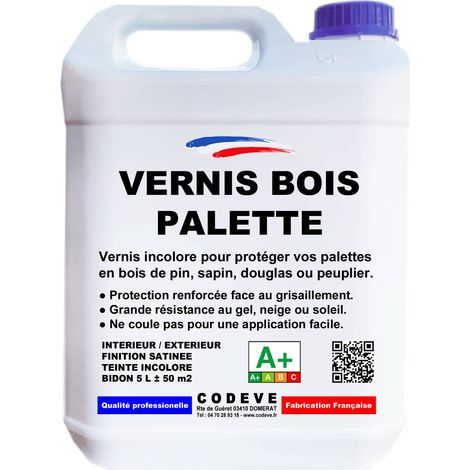 Codève Bois – Vernis bois palette 5 L – Protection renforcée contre le grisaillement – Application facile sans odeur – Rendement jusqu'à 13 m2/l