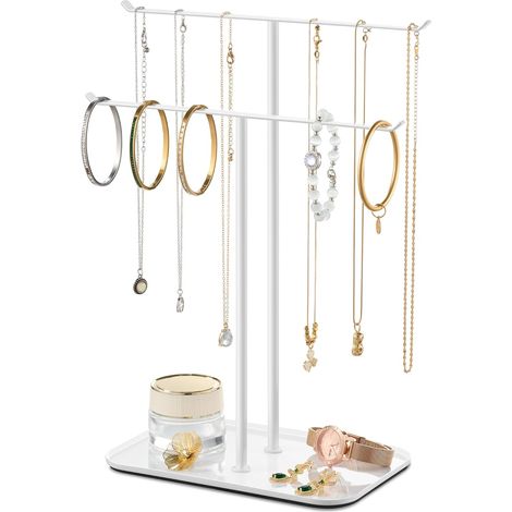 Jewelry display stand for necklaces and bracelets, metal display stand, gift for women, ideal for home, bedroom or dressing table, white
