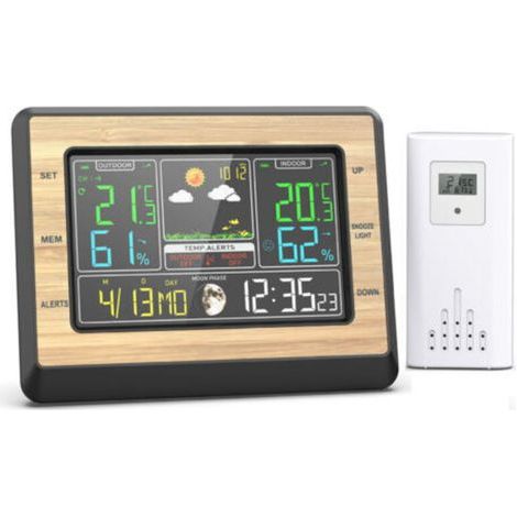 Station météo sans Fil, Thermomètre Hygromètre Baromètre Intérieure Extérieure avec Capteur LED Ecran Rétro-éclairage Horloge Numérique Alarme et Snooze Affichage Heure Date (1/5)