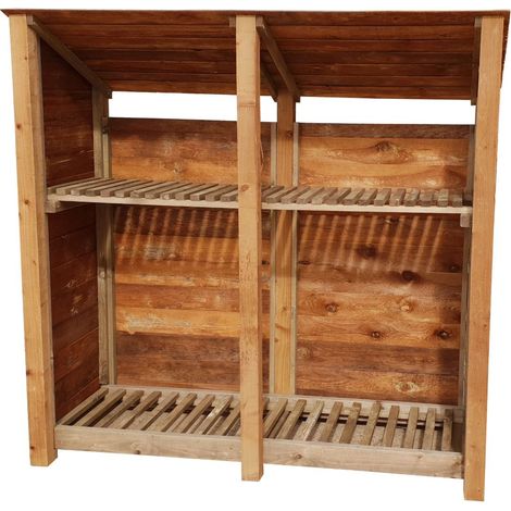 Wooden Log Store Reverse Roof, W187xH180cm (Brown finish) With Kindling Shelf