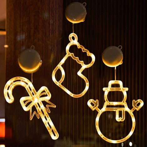 Dekorative LED-Lichterketten mit Weihnachtsmotiven, Lichterketten mit Saugnapf und grünem Weihnachtsmann, Fenstergirlanden, Hängegirlanden (1/5)