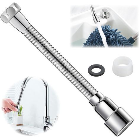 1 Rallonge De Robinet 20 Cm Rotation 360 Degrés Acier Inoxydable Filtre Intégré Pour Évier De Cuisine (1/5)