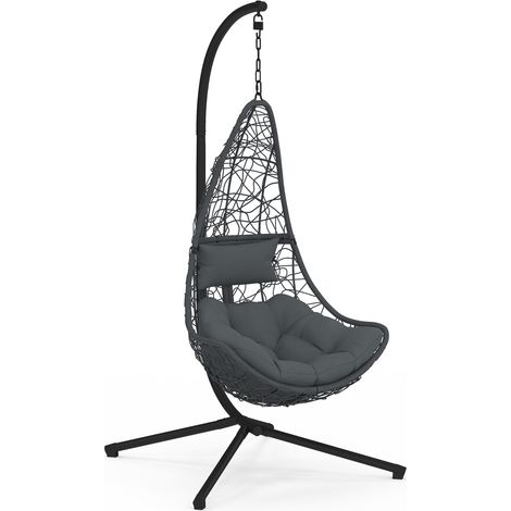 Halbmond Hängesessel durchbrochene Rattan-Effekt grau mit grauem Kissen