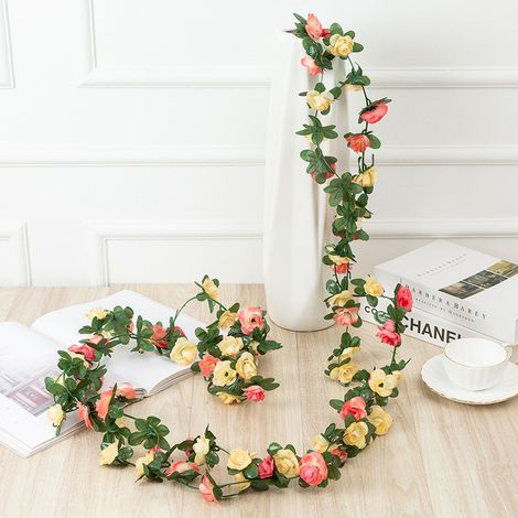 Guirlande de fleurs artificielles, lierre de roses, guirlande de roses suspendues pour la maison ou l'hôtel (beige)-AquaForge