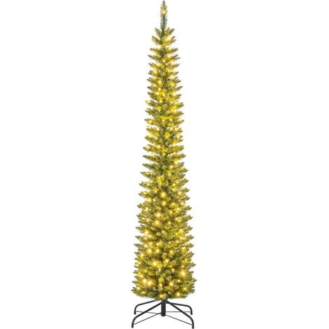 Kunstlicher weihnachtsbaum mit led lichtern schlanker christbaum beleuchteter festbaum 210 cm