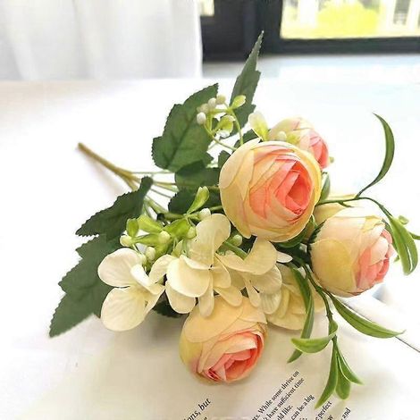 Boule brodée de bouton de thé printanier rose nordique, petite fleur à poignée, fleur artificielle en soie, photographie de mariage, décoration intérieure, fleur à mainrose clair (1/5)
