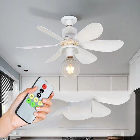 Ventilateur de plafond silencieux de 52 cm avec télécommande, trois vitesses de vent, pour cuisine, chambre, salon, blanc (sans source lumineuse) (1/4)