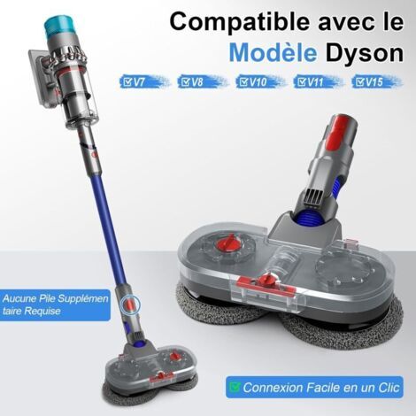 Tête de balai électrique pour aspirateurs Dyson V7 / V8 / V10 / V11 / V15, balai laveur de sols électrique Dyson avec réservoir d'eau amovible et 12 lingettes lavables (gris) (1/3)
