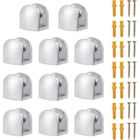 Lot de 14 supports de verre réglables en alliage de zinc pour étagère en verre solide pour bibliothèques, vitrines, étagères en verre de salle de bain (5–8 mm) (1/5)