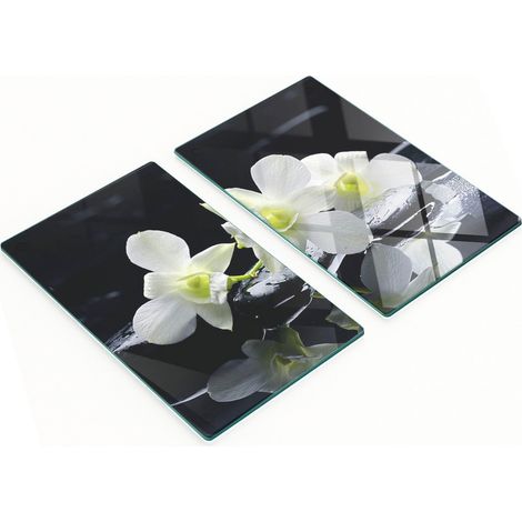 Planches décoratives multifonctionnelles en verre pour la cuisine, motif orchidée, 2 x 30 x 52 cm (1/5)