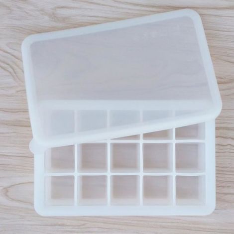 1 Bac à glaçons, Silicone, 15 compartiments, Couvercle, Sans BPA, Congélateur, Micro-ondes (1/4)