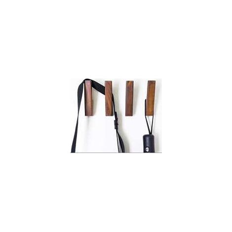 TAISHENGDA Lot de 4 Crochets Muraux en Bois – Design en L, Marron, pour Manteaux, Sacs et Chapeaux