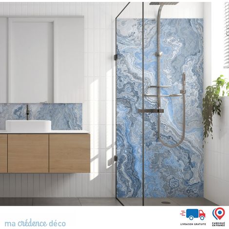 Panneau de douche : Marbre de Malesco - Couleur bleu roi - Alu composite - 90 - 245 (1/3)