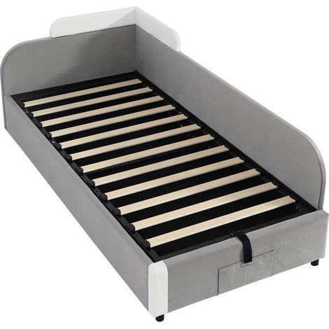Letto bambino idraulico con contenitore 90x200 cm velluto grigio con barriera laterale destra (1/5)