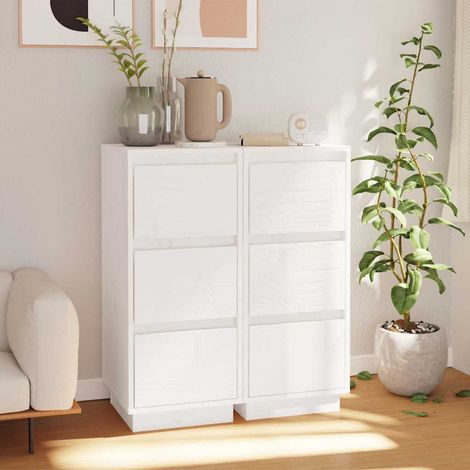Aparador 2 uds madera maciza de pino blanco 32x34x75 cm (1/4)