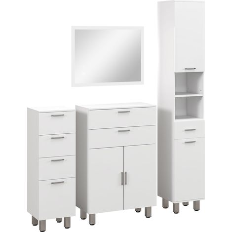 Conjunto de baño incluye 2 mueble auxiliar de baño 1 columna de baño Y 1 espejo de baño con luces LED función de memoria interruptor blanco brillante (1/5)