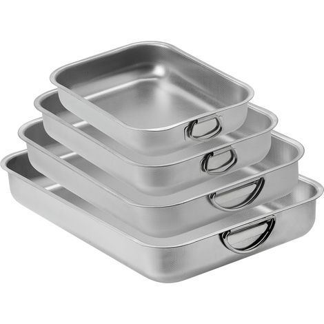Plat à Four Inox Améliorée avec Poignées Set de 4 Plaques à Pâtisserie Plat à Lasagne Rectangulaire Plat de Cuisson en Acier Inoxydable Texture en nid d'abeille (1/5)
