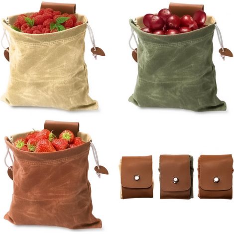 Sac de cueillette pliable en toile cirée ou en cuir, idéal pour le camping, la randonnée, la chasse et le rangement de provisions. Disponible en 3 couleurs. (1/5)