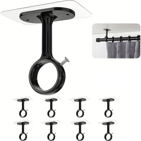 SIENTICE 8er-Pack selbstklebende Gardinenstangenhaken, Deckenmontage, Schwarz, kein Bohren erforderlich (1/5)