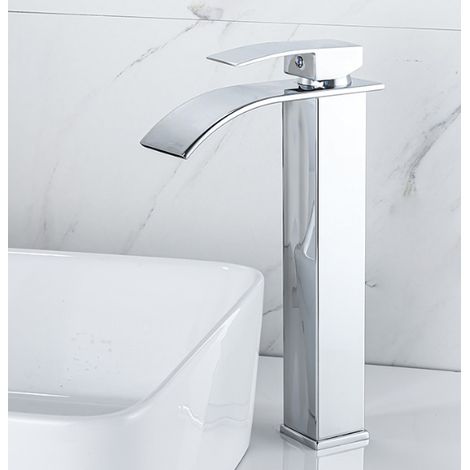 Robinet cascade en laque rehaussée argentée, évier de comptoir chaud et froid, armoire de salle de bains, robinet monotrou, robinet de lavabo cascade, robinet mitigeur cascade, robinet de salle de bai (1/4)