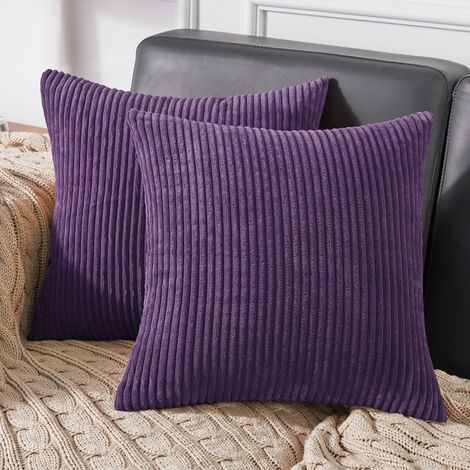 Housse de coussin décorative lot de 2 avec motif rayé, taie d'oreiller 50x50 cm, fermeture éclair invisible, violet royal, pour canapé et chambre (1/5)