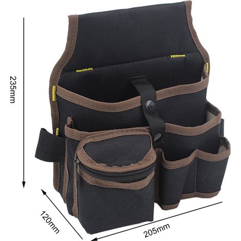 Sac banane à outils en tissu Oxford, multifonctionnel, à plusieurs poches et ceinture, rangement pour outils, noir et marron (1/5)
