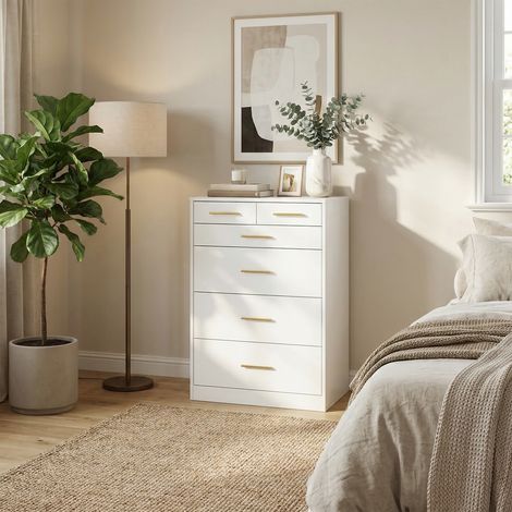 Buffet à Tiroirs, Meuble de Rangement Moderne, Commode pour Chambre ou Salon, 6 Tiroirs, 40 x 60,1 x 88,4 cm, Blanc (1/5)