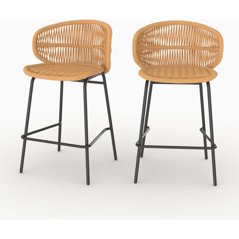 Lot de 2 chaises pour îlot central de jardin 65 cm, rotin synthétique - Lara (1/5)