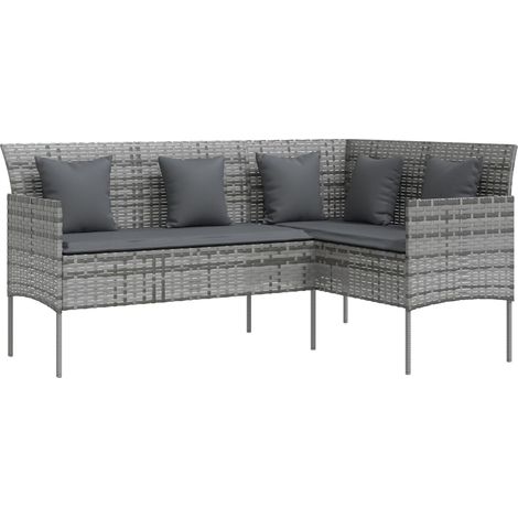 L-shaped Couch Sofa with Cushions Poly Rattan Grey vidaXL