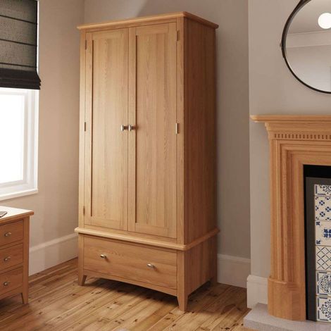 Armoire 2 portes 1 tiroir 90x52x185 cm en chêne clair - ARTIK