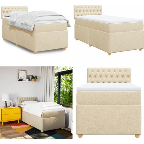 Giroletto a Molle con Materasso Crema 90x200 cm inTessuto - Materasso a molle insacchettate - Letto a molle