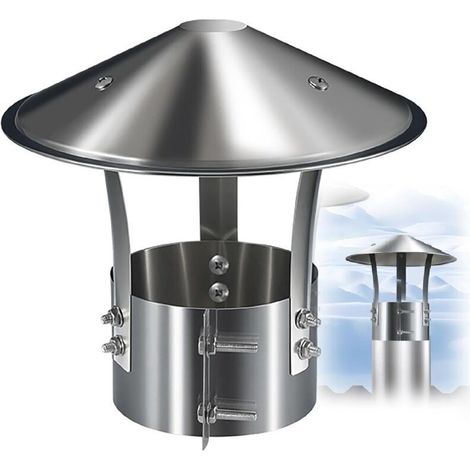 Chapeau de Cheminée, Couvercle de Cheminée, Acier Inoxydable Chapeau Conduit de Fumée, Chapeau de Pluie pour échappement Cheminee Ou Fumisterie Poele Exterieur Tubage(90mm/3.5 in) (1/4)