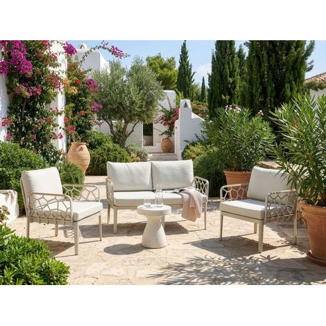Conjunto de jardín moderno 4 plazas estructura sintética con cojines beige claro Eriche (1/5)