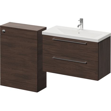 Napoli 390 Cento Brown Oak 1400mm Wall Mounted 2 Drawer Vanity Unit and Toilet Suite with Glide Basin - 1400mm - Chrome 480mm HandleWithout Kingston Toilet Pan
