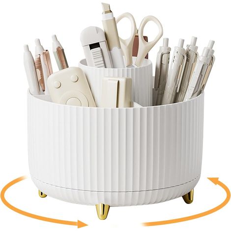 Organisateur De Bureau Rotatif - 5 Compartiments - 16x16x13 Cm - Capacité 100 Crayons - En PS Épaissi (1/5)