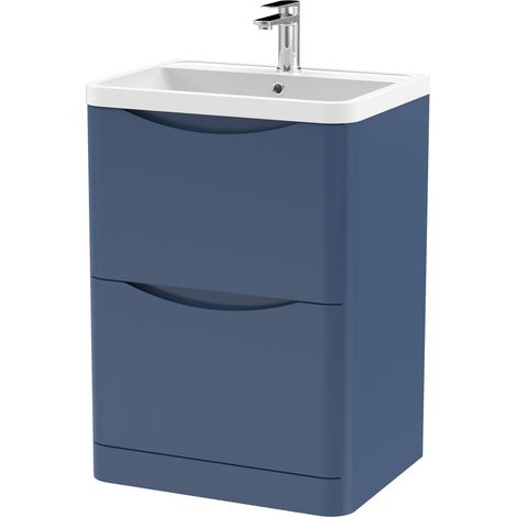 Nuie Lunar Satin Blue 600mm 2 Drawer Vanity Unit and Polymarble Basin - LUN301 (1/3)