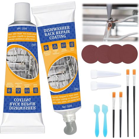 2 x 50ml Kit Reparation Rouille Panier Lave Vaisselle Gris  Revêtement Réparation Panier Lave-Vaisselle, Mastic Acrylique Gris, Résistant à la Chaleur, Antirouille, Imperméable (1/5)