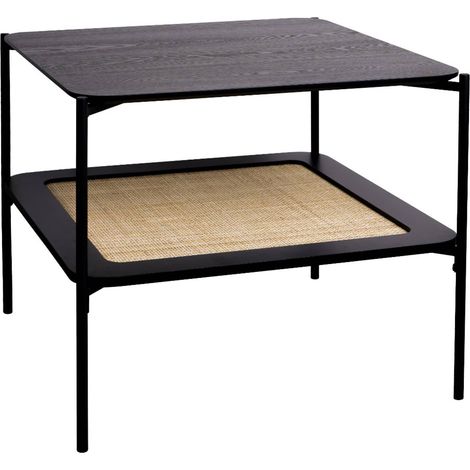 Square coffee table with wood effect and cane, Manado, Black, 60x60x52 cm