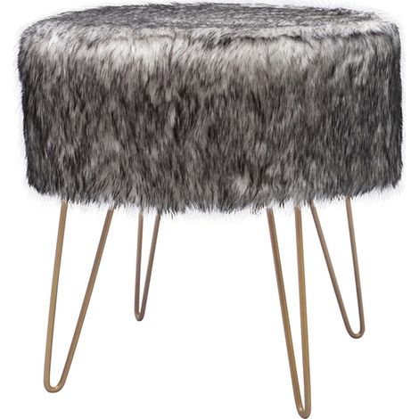 Pouf rotondo Mio in eco-pelliccia bianca e metallo antracite Vikasa Home (1/3)