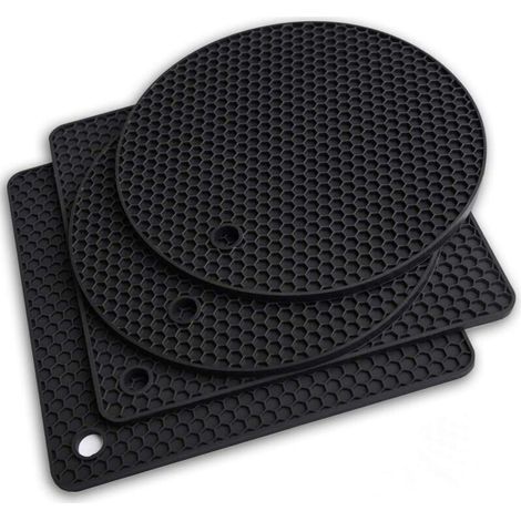 Lot de 4 Dessous de Plat en Silicone - Noir (1/4)