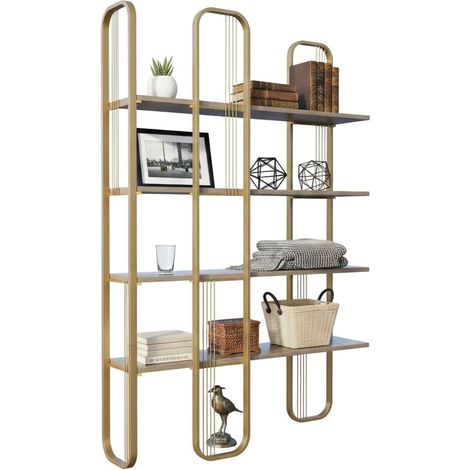 Dmora - Bücherregal Almena, Büroregal, Mobiler Buchhalter, Bücherbrett, 125x28h180 cm, Gelb, mit verstärkter Verpackung