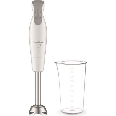MOULINEX DD551110 Mixeur plongeant 600 W 2 vitesses 4 lames Poignée ergonomique Pied antiéclaboussures inox Dailychef Blanc