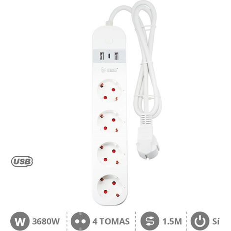 Base multipla intelligente con 4 spine + 2xUSB + C 1.5M (1/2)