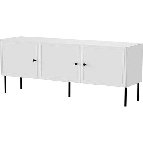 Meuble TV Sarzana, buffet de salon à trois portes battantes, surélevé du sol, 151x40 h60 cm, blanc (1/4)