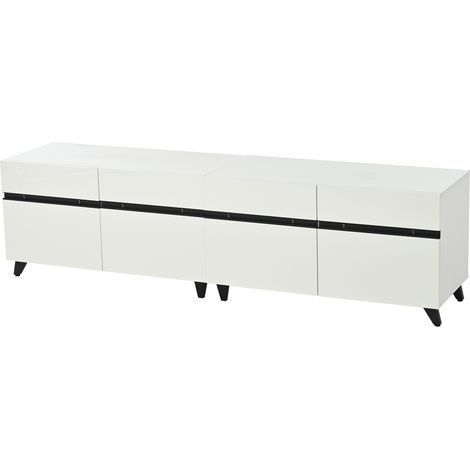 GagaMeuble TV 180x40x49 cm, 4 portes, 8 pieds, blanc brillant (1/5)