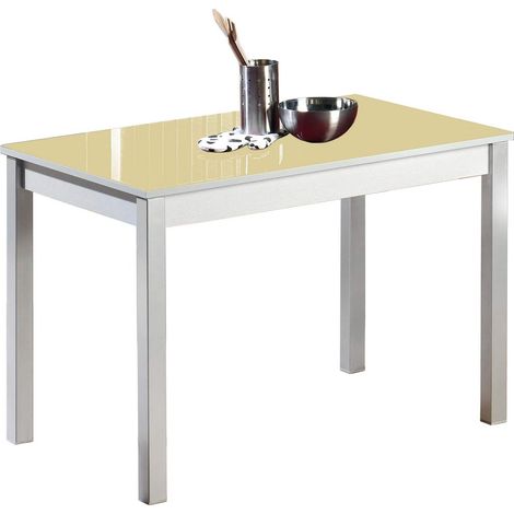 Mesa de Cocina Table de Cuisine, Métal Verre Bois, Beige, 90x50cm (1/2)