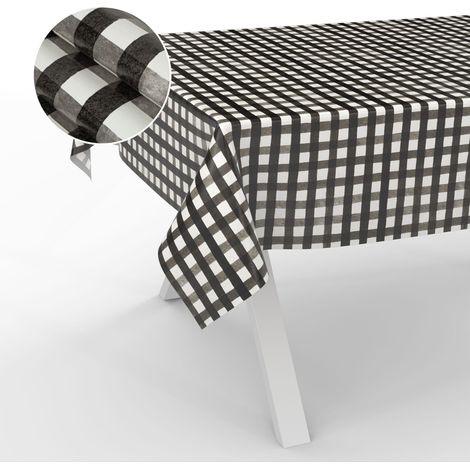 Nappe en Toile cirée, Lavable, pour Table de Jardin, extérieur et intérieur, Bord coupé, à Carreaux, Noire, 100 x 140 cm (1/5)