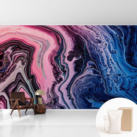 Papier peint intissé pour salon chambre à coucher peint imprimé pour mur - Colle incluse gratuite Tourbillons colorés 416x254 cm (1/5)