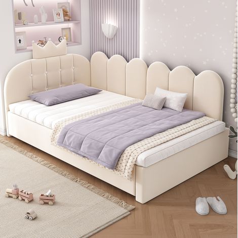 Bett Gästebett Ausziehbett 90x200 Samt Beige OKMYHOME (1/4)